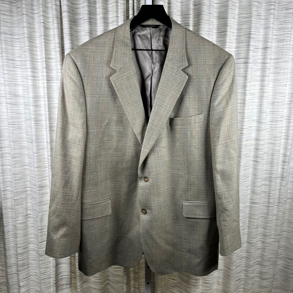 Jos. A. Bank Signature Collection Silk Wool Blazer 48R Tan Blue Windowpane Plaid